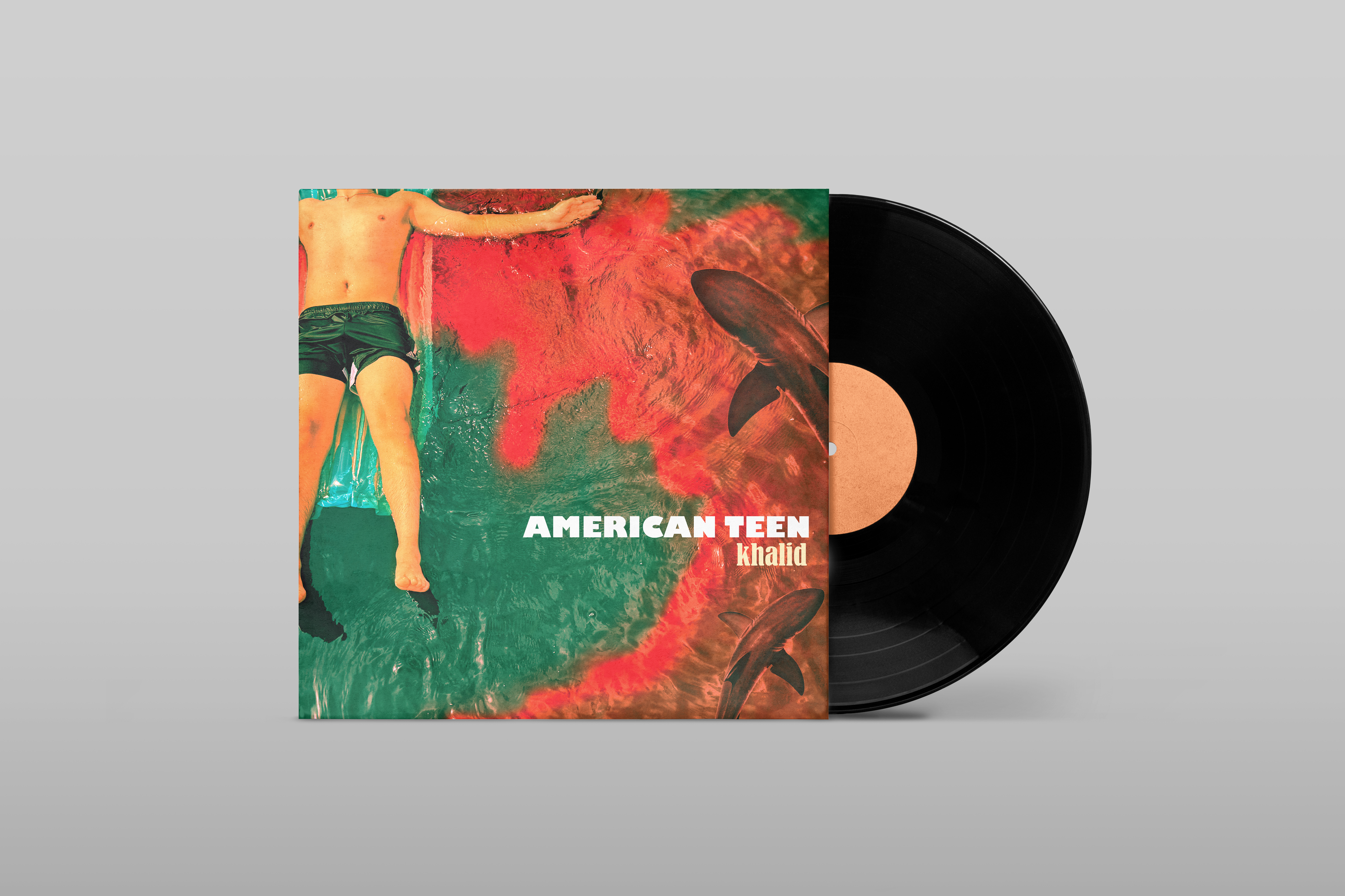 gut laying in the water surrounded by sharks